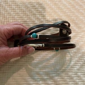 Leather , turquoise and silver bracelet.
